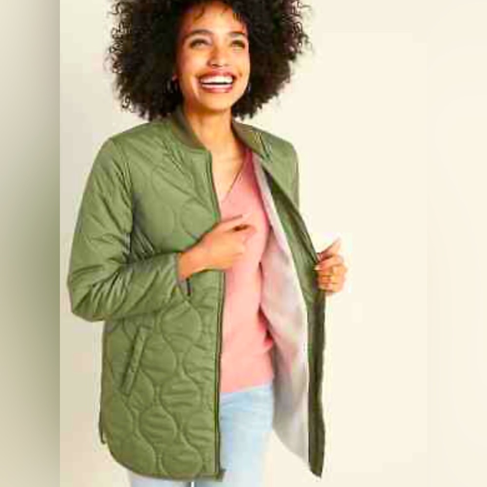 New! Womens Old Navy Green Sherpa Lined Quilted Jacket Coat